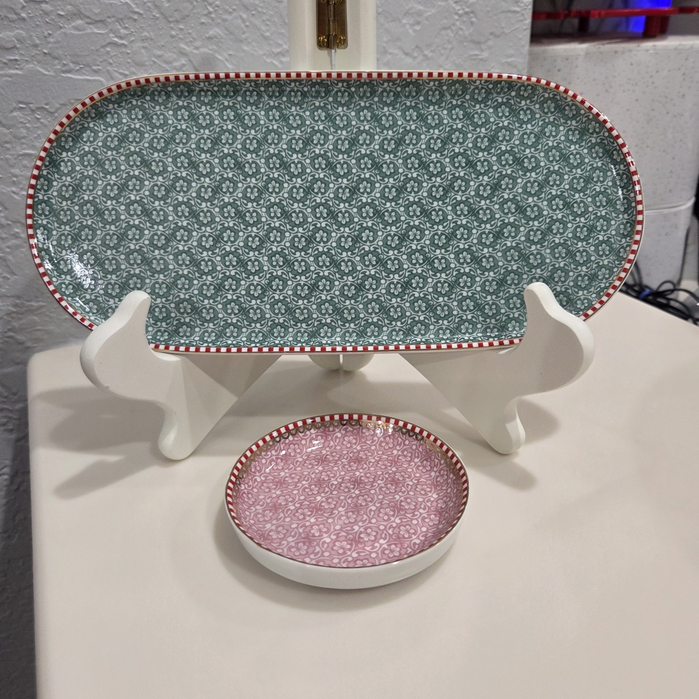 Pip Studio Amsterdam Homeware Green Porcelain Tray & Pink Round Dish